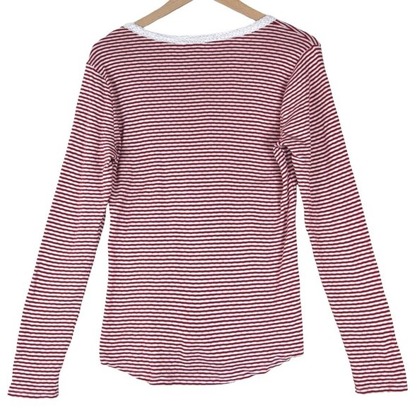 Lucky Brand Striped Lace Trim Henley Long Sleeve Top L - Picture 2 of 7